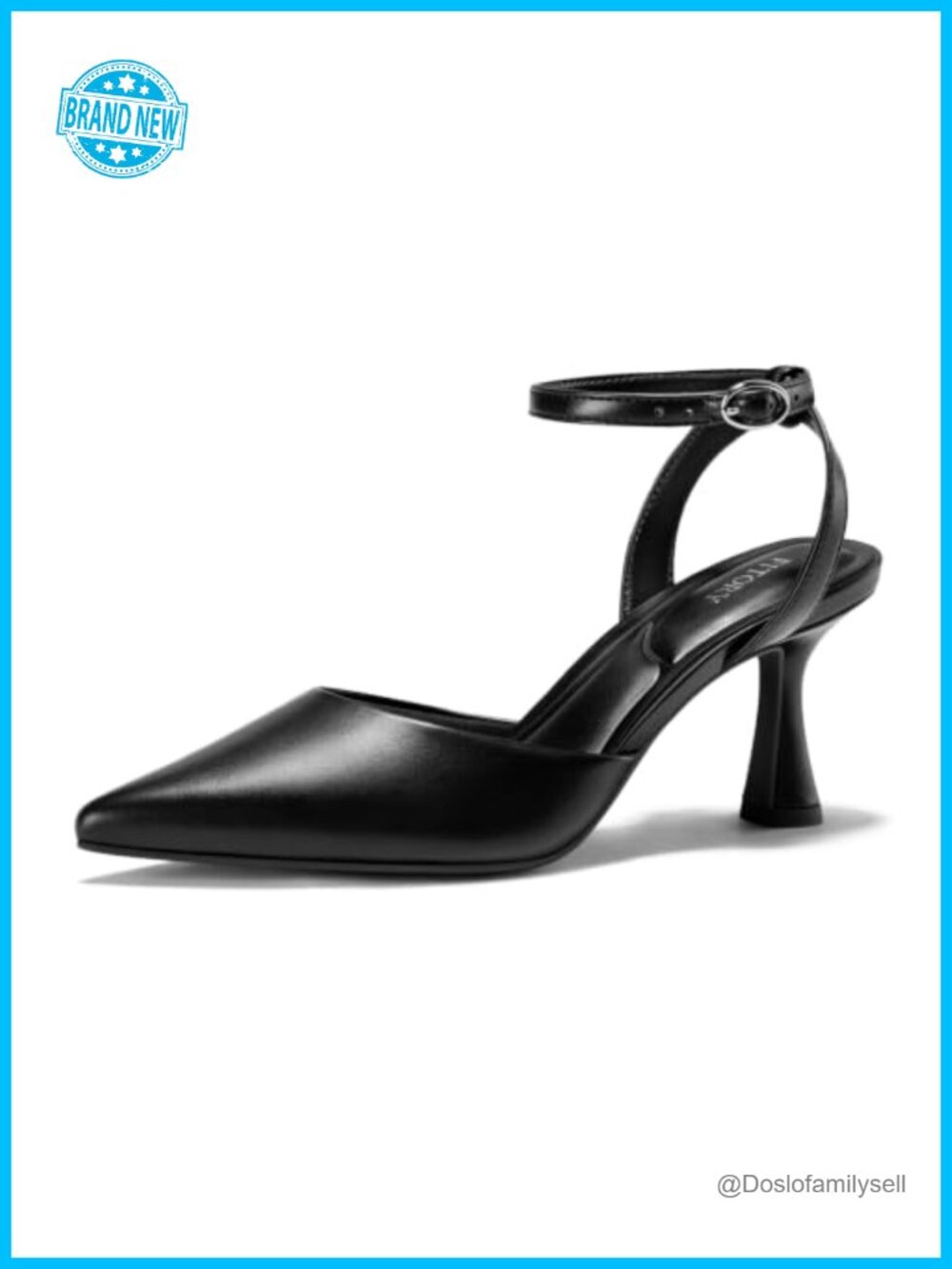 FITORY Kitten Heels Pointed Closed Toe Pumps Faux Leather Ankle Strap